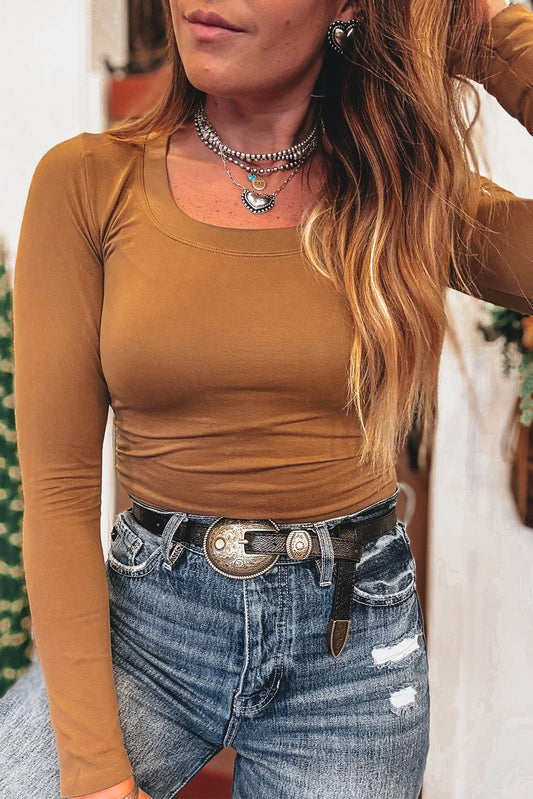 Solid Color Long Sleeve Slim Fit Top