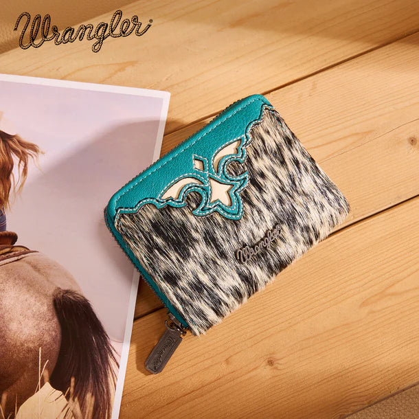 Wrangler Genuine Hair-On Cowhide Zip-Around Wallet - Turquoise