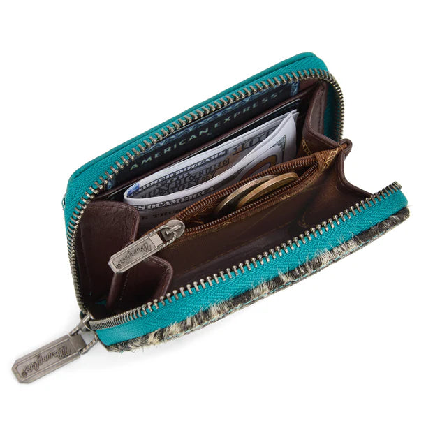 Wrangler Genuine Hair-On Cowhide Zip-Around Wallet - Turquoise