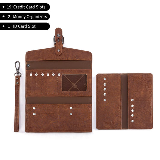 Wrangler Western Cow-Print Tri-fold RFID Wallet/Wristlet With Detachable Credit Card Holder - Brown